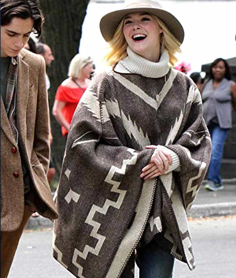 A Rainy Day In New York Elle Fanning Poncho