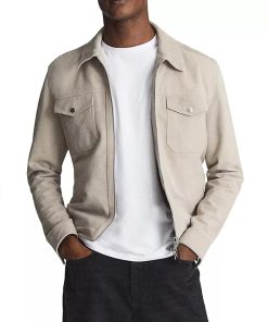 REISS Pike Suede Zip Front Trucker Jacket