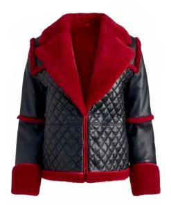 Women's Red Faux Fur Aviator Leather Jacket