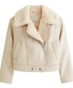 Women's White Shearling Leather Jacket