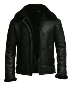 Men's Aviator Faux Shearling Black Bomber Leather Jacket