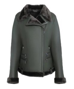 Women's Spanish Merino Green Faux Shearling Leather Jacket