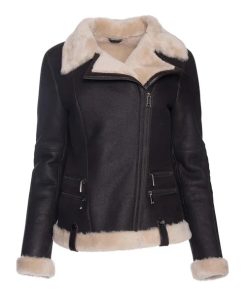 Women's Vanilla Merino Shearling Rich Brown Leather Jacket