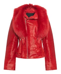 Women's Red Tara Calf Faux Shearling Leather Jacket