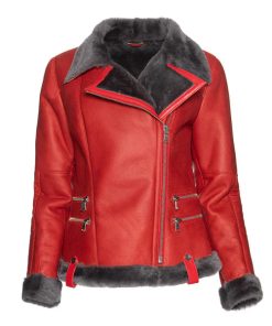 Women's Spanish Merino Red Shearling Leather Jacket