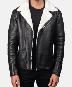 Alberto White Shearling Black Leather Jacket