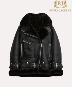 Black Women's Shearling Leather Jacket - B3 RAF Aviator Style