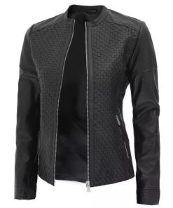 Women's Maude Textured Black Leather Jacket