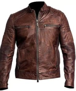 Vintage Distressed Brown Biker Motorcycle Genuine Real Leather Jacket