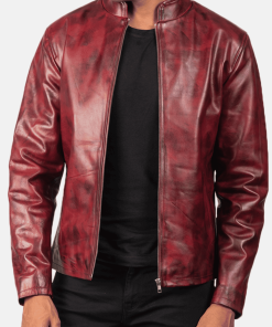 Burgundy Alex Distressed Leather Jacket