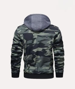 HOOD CREW Mens PU Faux Leather Motorcycle Bomber Jacket With a Removable Hood