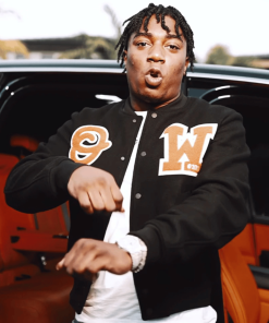 Rapper Fredo Bang 4’s up Varsity Jacket Black