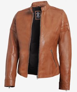 Women's Tan Real Lambskin Biker Leather Jacket