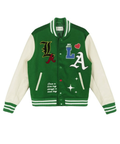 Lifted Anchors State Chenille Patch Varsity Jacket Green