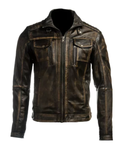 Men’s Vintage Biker Retro Motorcycle Distressed Leather Jacket