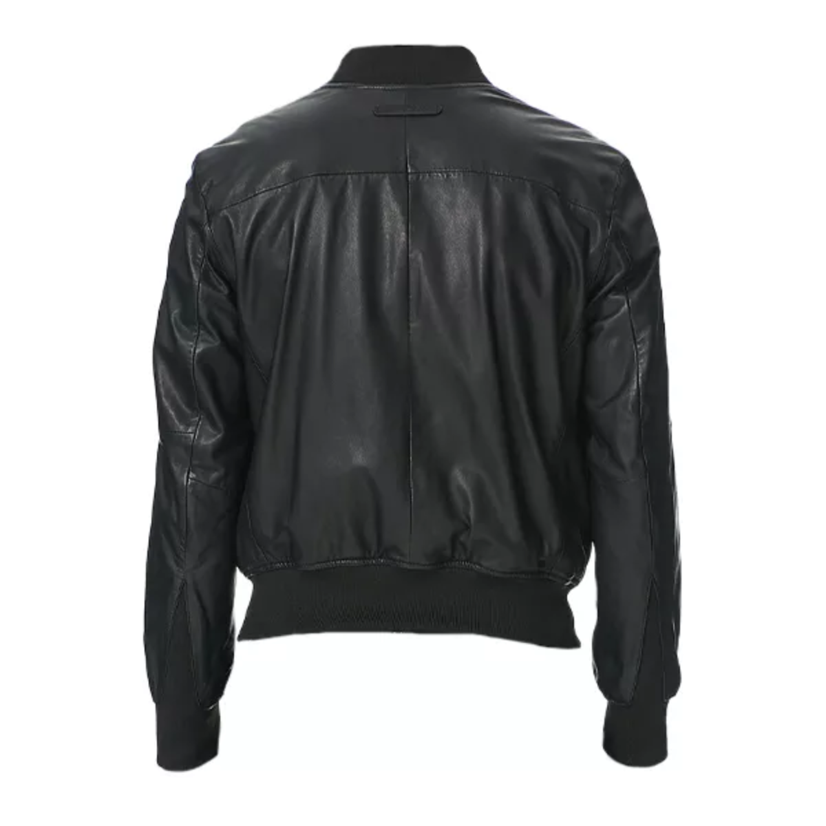 Men’s Black Leather Bomber Jacket - Image 2