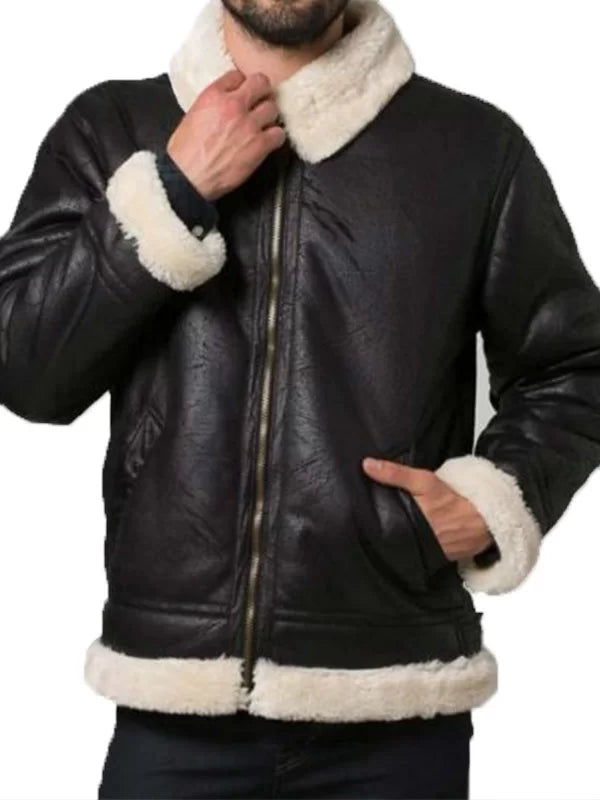Mens Bomber Aviator Shearling Jacket - Image 2