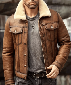 Mens Brown RAF B3 Shearling Leather Jacket