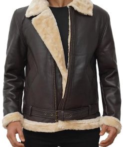 Mens Brown Shearling Bomber Jacket