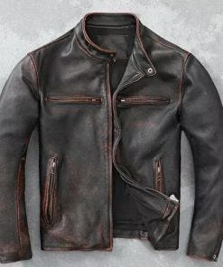 Motorcycle Distressed Black Genuine Leather Jacket