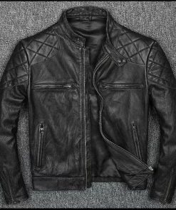 Motorcycle Vintage Cafe Racer Distressed Black Genuine Leather Jacket