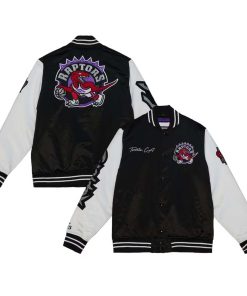 NBA Men's Toronto Raptors Mitchell & Ness Black Team Origins Satin Full-Snap Varsity Jacket by TJS