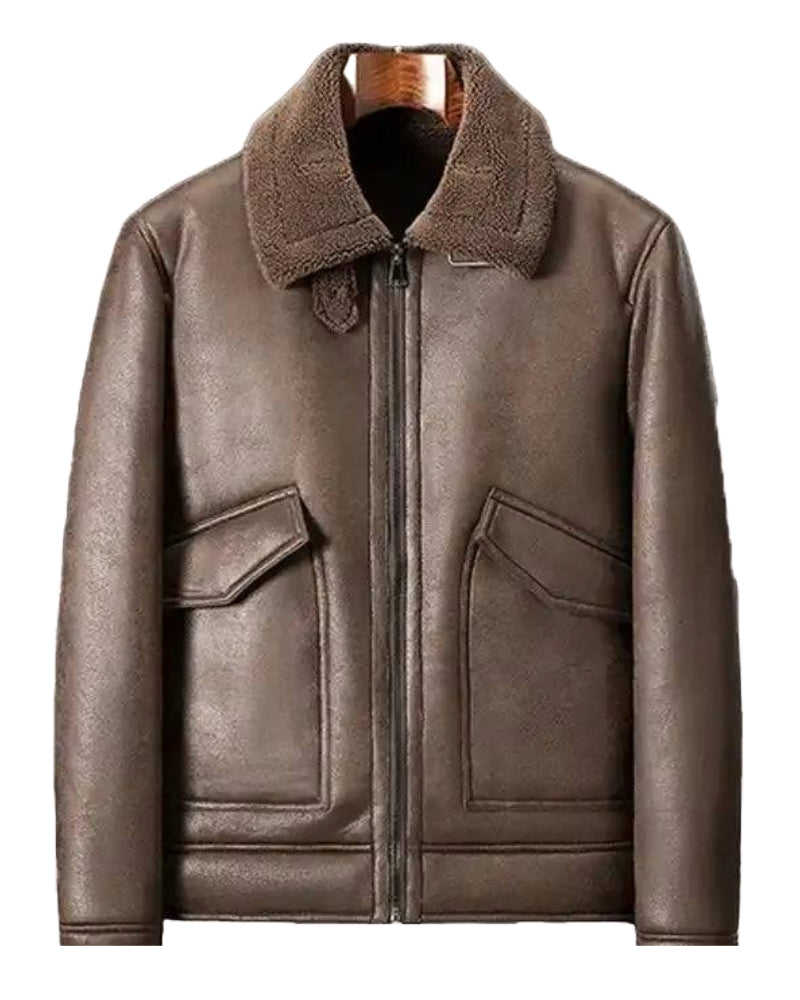 Thickened Lamb Wool Motorcycle Leather Jacket