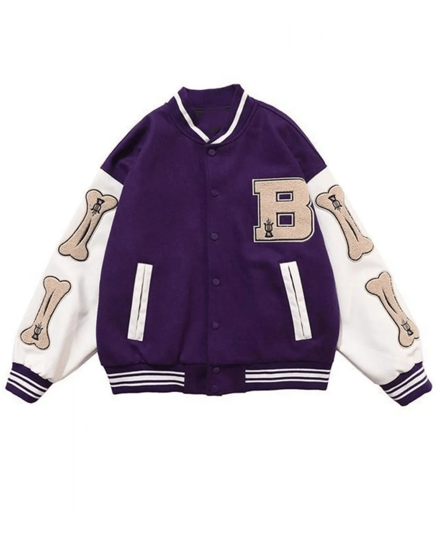 Skeleton Bad To The Bone Patchwork Varsity Jacket - Image 7