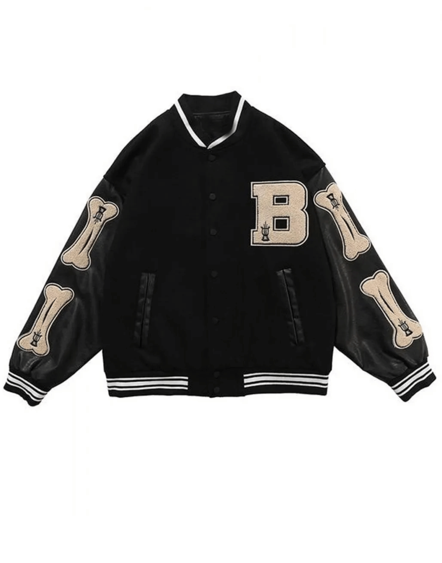 Skeleton Bad To The Bone Patchwork Varsity Jacket - Image 9