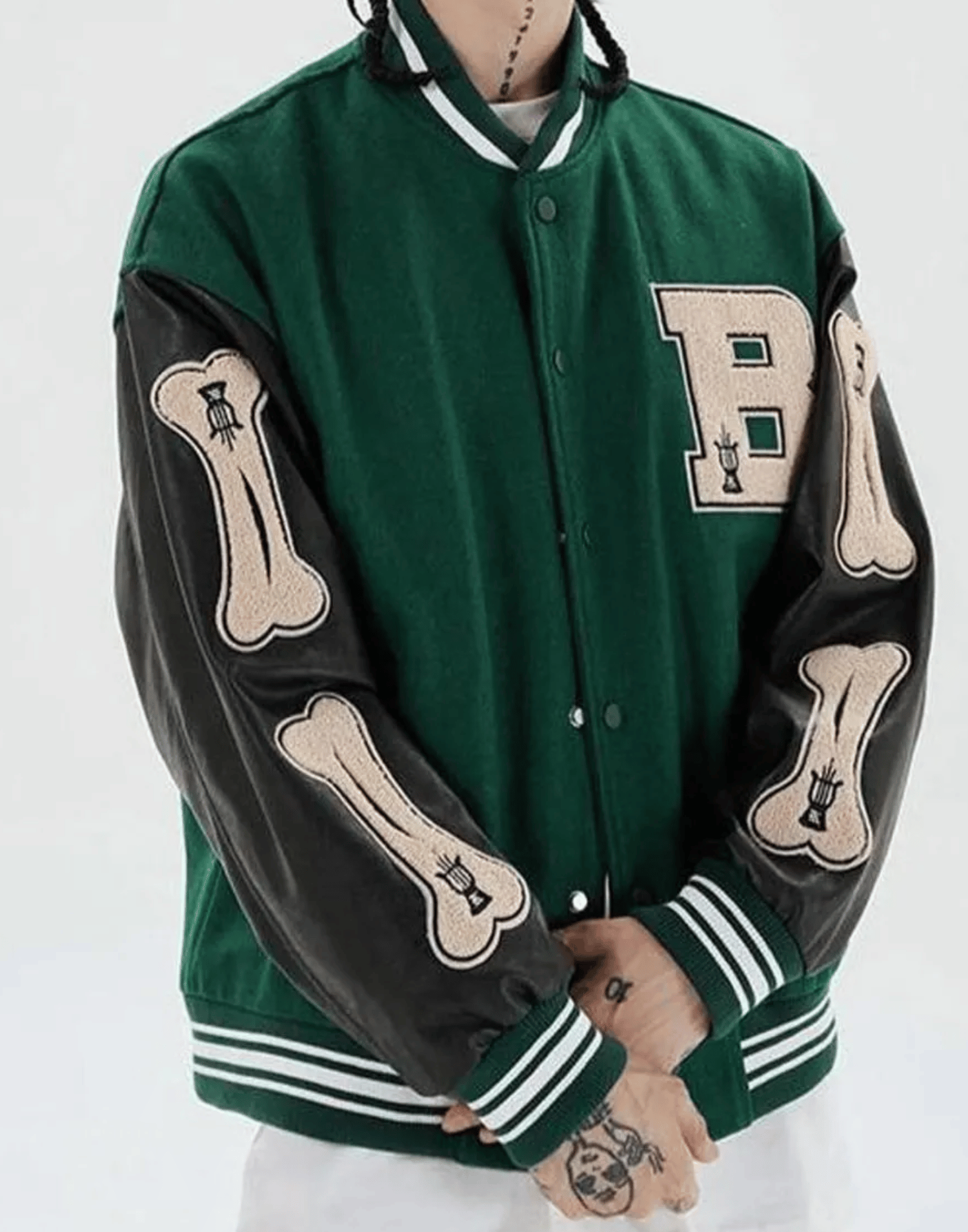 Skeleton Bad To The Bone Patchwork Varsity Jacket - Image 2
