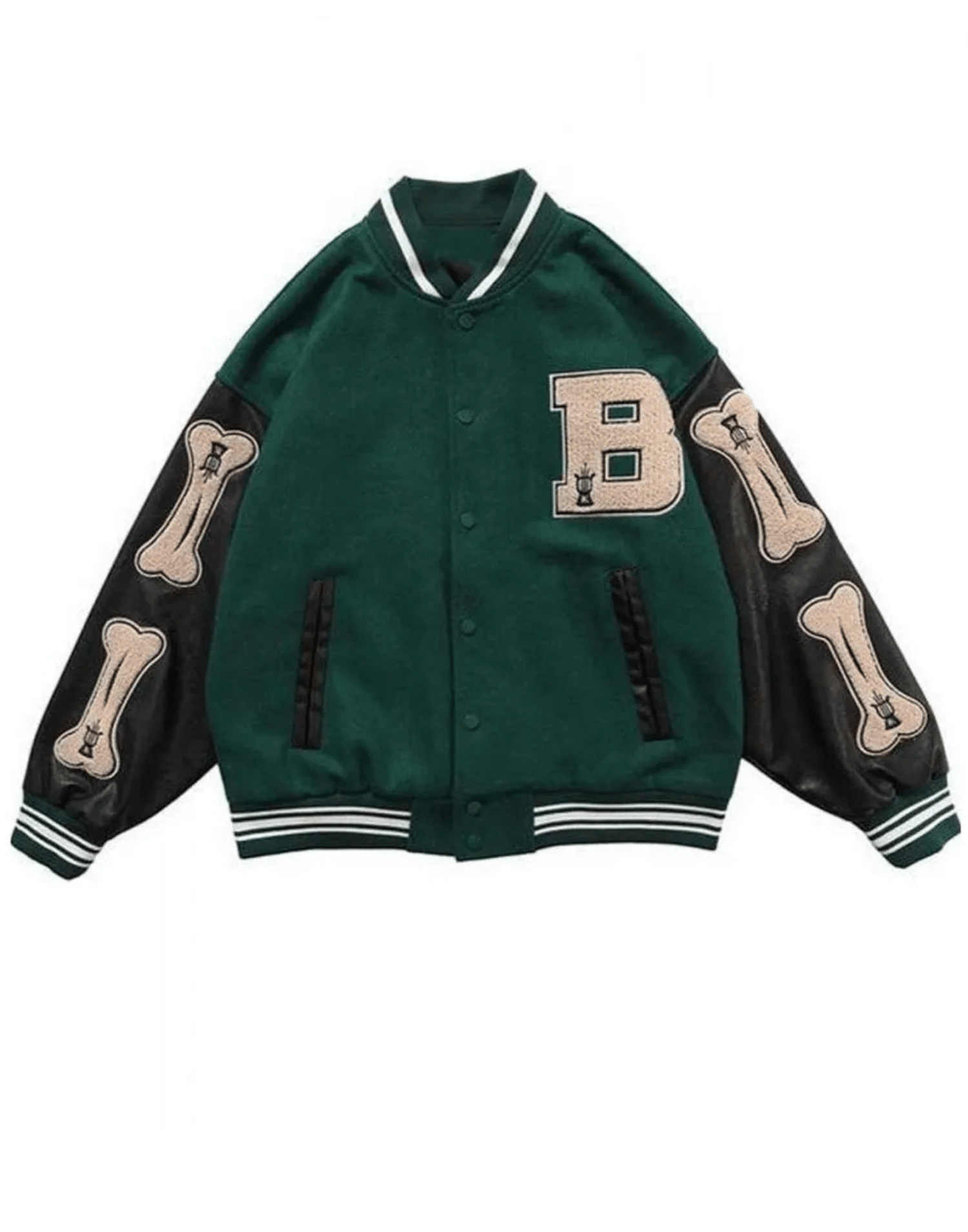 Skeleton Bad To The Bone Patchwork Varsity Jacket - Image 8