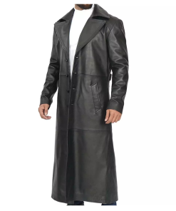 Men's Black Full-Length Leather Trench Coat