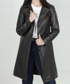 Women's Dark Brown 3/4 Length Leather Coat