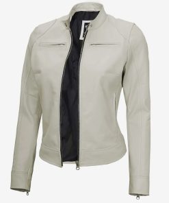 Women's Off White Cafe Biker Leather Jacket