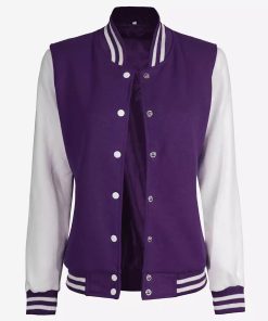 Women's Purple and White Varsity Jacket - Baseball Style