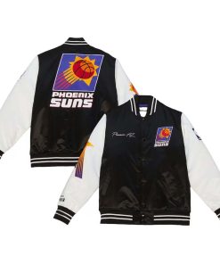 NBA Men's Mitchell & Ness BlackWhite Phoenix Suns Team Origins Satin Full-Snap Varsity Jacket by TJS