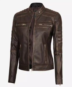 Women's Brown Distressed Motorcycle Leather Jacket