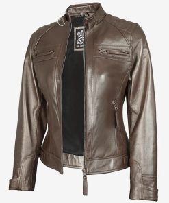 Women's Bronze Real Leather Motorcycle Jacket