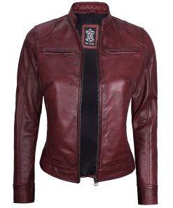Women's Maroon Real Leather Moto Jacket