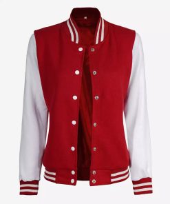 Women's Red and White Letterman Jacket - College Varsity Jacket