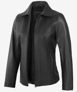 Women's Black Zipper Closure Lambskin Leather Coat