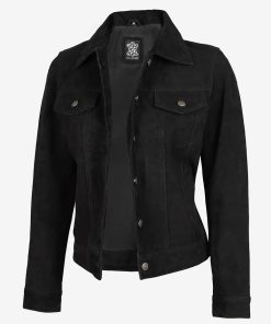 Women's Black Classic Suede Trucker Jacket