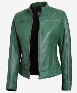 Women's Green Cafe Racer Leather Jacket