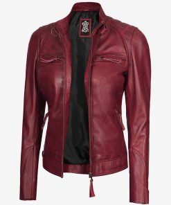 Women's Real Lambskin Maroon Leather Motorcycle Jacket