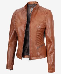 Women's Slim Fit Tan Brown Lambskin Leather Jacket
